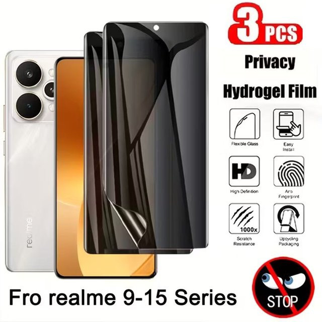 3er-Set Hydrogel Privatsphäre-Displayschutz für Realme (kompatibel mit Realme 1, 2, 3, 5, 6, 7, 8, 9, 10, 11, 12, 13, 14, 15, 4G und 5G Modellen) Anti-Spy Screen Protector in Transparent - Bild 1
