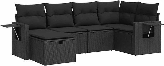 vidaXL 6-tlg Garten-Sofagarnitur in L-Form aus schwarzem Poly-Rattan mit Kissen und pulverbeschichtetem Stahlgestell - Bild 1