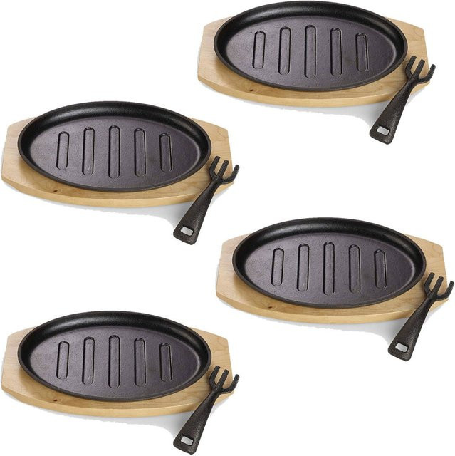 ECHTWERK 4er-Set Servierpfannen aus Gusseisen mit Grillstreifen und abnehmbarem Griff in Schwarz, L 28 cm x B 18 cm x H 2 cm - Bild 1