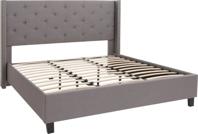 MCW Polsterbett N59 Doppelbett mit Lattenrost aus Massivholz und Stoff in Grau, B/T/H: 180 x 200 cm - Bild 2