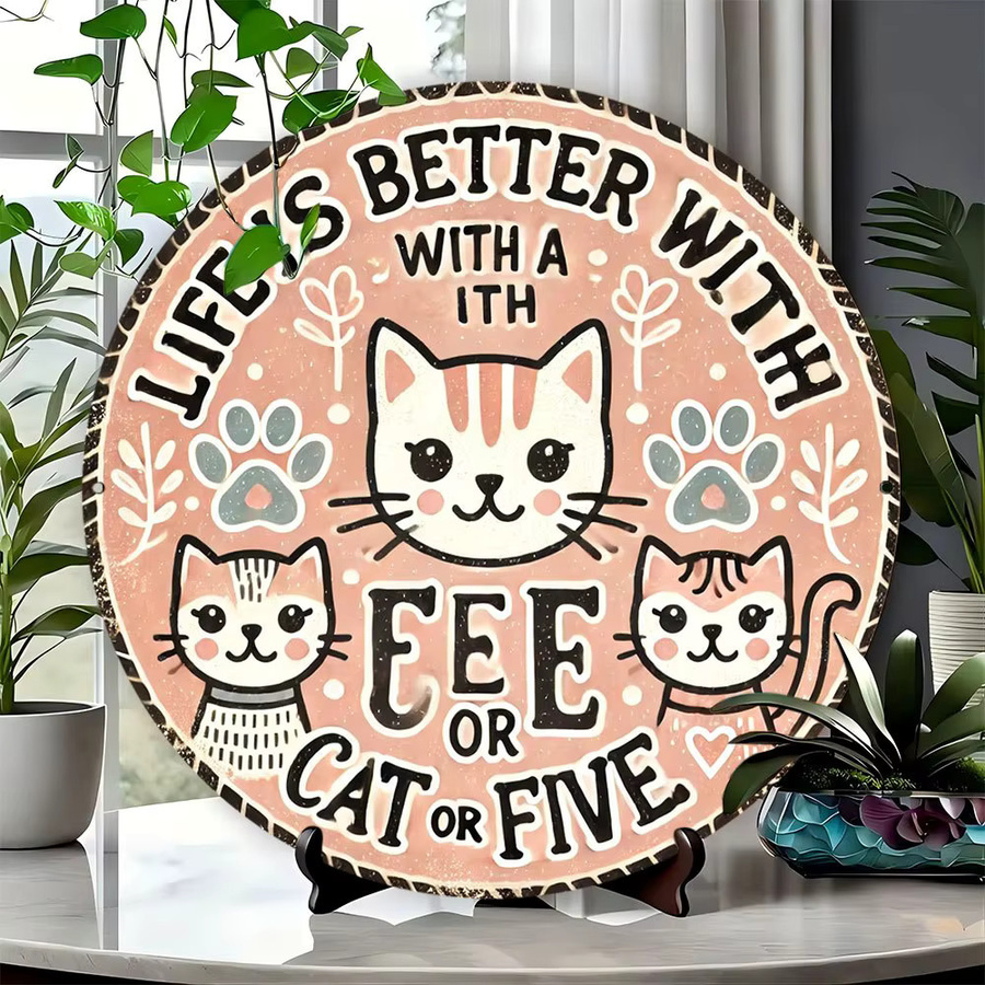 Potdemiel Rundes Vintage-Aluminiumschild Das Leben ist besser mit einer Katze als Wanddekoration für Zuhause, Badezimmer oder Bar, Durchmesser: 20 cm - Bild 5