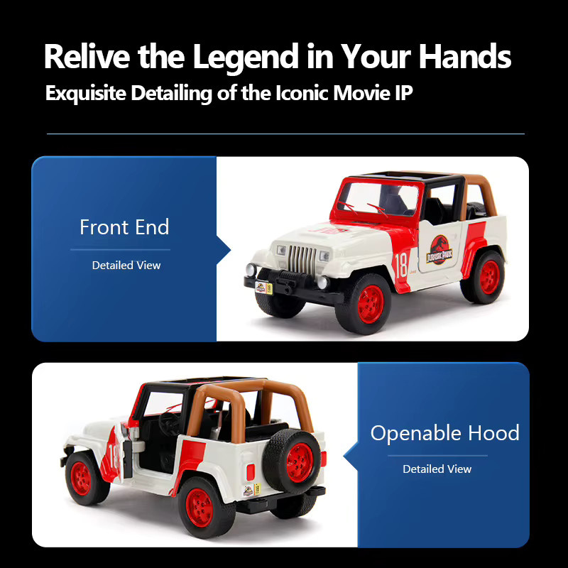 JADA Hollywood Rides Jurassic Park 1992 Jeep Wrangler, Druckguss-Modellauto, 1:32 - Bild 4