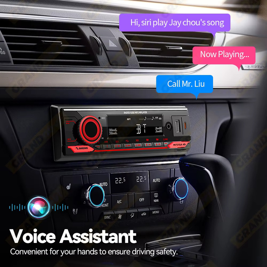 Grandnavi 1-DIN Stereo MP3-Player mit Bluetooth, USB-C, AUX und Sprachassistent in Schwarz - Bild 5