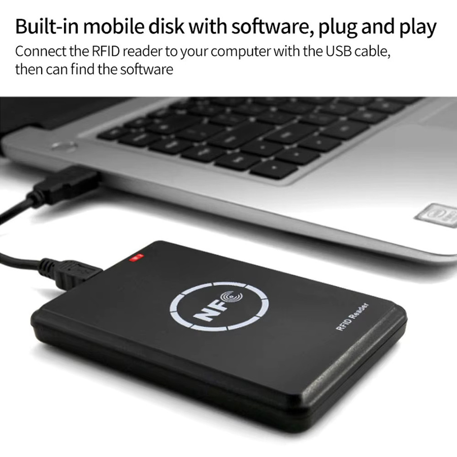 Asia-Teco RFID-Lesegerät und IC/ID-Duplikator mit 125 kHz und 13,56 MHz NFC, Kartenkopierer mit Dekodierungsfunktion, Schwarz - Bild 3