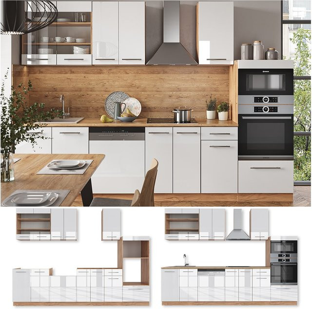 Vicco Küchenzeile Fame-Line Einbauküche in Weiß und Eiche, modern, Breite: 300 cm - Bild 1