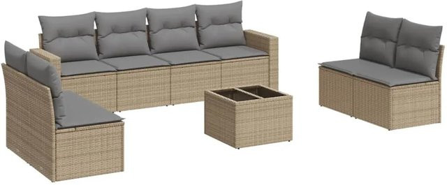 vidaXL 9-teilige Garten-Sofagarnitur aus Poly-Rattan mit Kissen in Beige-grau - Bild 1