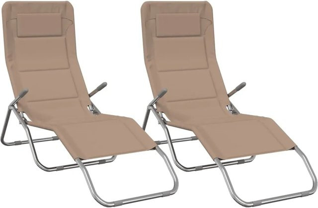 vidaXL Sonnenliegen 2er Set in Beige aus Textilene und pulverbeschichtetem Stahl mit verstellbarer Kopfstütze, B/T/H: 133 x 56,5 x 99 cm - Bild 1