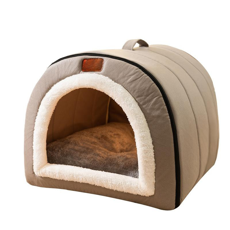 Tragbares Stepp-Haustiernest für Hunde und Katzen in Grau oder Grün, gefüttertes Höhlenbett aus Baumwolle, B/T/H: 50 x 40 x 35 cm - Bild 3