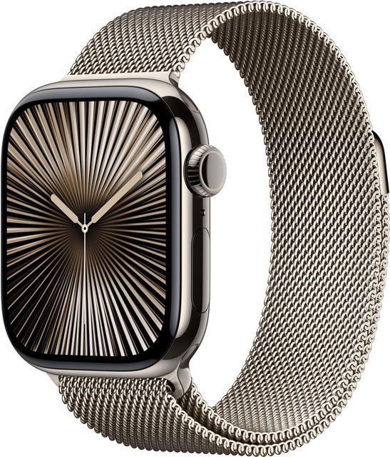 Apple Smartwatch, Series 10, GPS, Cellular, 46 mm, Titangehäuse, Milanese Armband, Gold - Bild 1