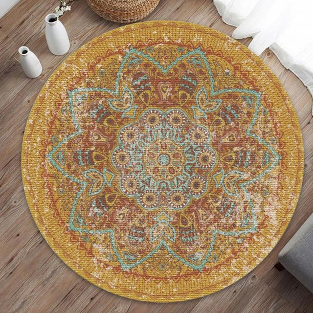 BestDream001 Runder Teppich in Gelb, modern und rutschfest, Durchmesser: 60 cm - Bild 1