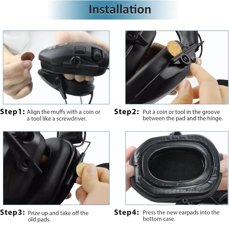 Gel-Ohrpolster in Schwarz für WK Electronic Hearing Protection Kopfhörer und taktische Anti-Lärm-Ohrenschützer - Bild 6