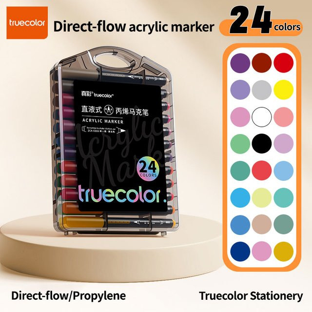 Truecolor Acryl-Marker Set mit 24 Farben in Schwarz und Multicolour inklusive PP-Box und Direktfluss-Technologie zum Zeichnen und Basteln - Bild 1