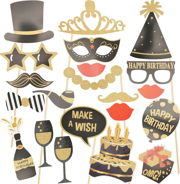 QIJOYJU Happy Birthday Foto-Requisiten-Set, 21-teiliges Set, Lippen-Brillen am Stiel - Bild 1