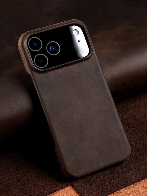 LANGSIDI Rindsleder-Handyhülle aus Crazy Horse Echtleder für iPhone 16 15 14 13 17 Pro Max in Braun - Bild 1