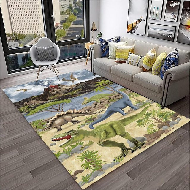 Jurassic Park Dinosaurier Kinderteppich Rutschfeste Spielmatte für Wohnzimmer und Schlafzimmer B/B: 100 x 120 cm - Bild 1