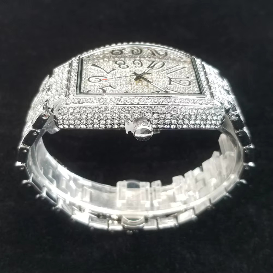 WEISIKAI Armbanduhr Tonneau, Quarz, Edelstahl, Silber, Diamantbesetzt, Herren - Bild 2