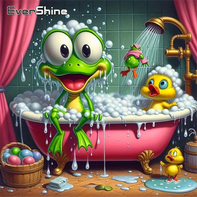 EverShine Diamant-Stickerei Frosch-Tierbild mit Entenmalerei als Strass-Mosaik für das Badezimmer, B/B: 20 x 20 cm - Bild 1