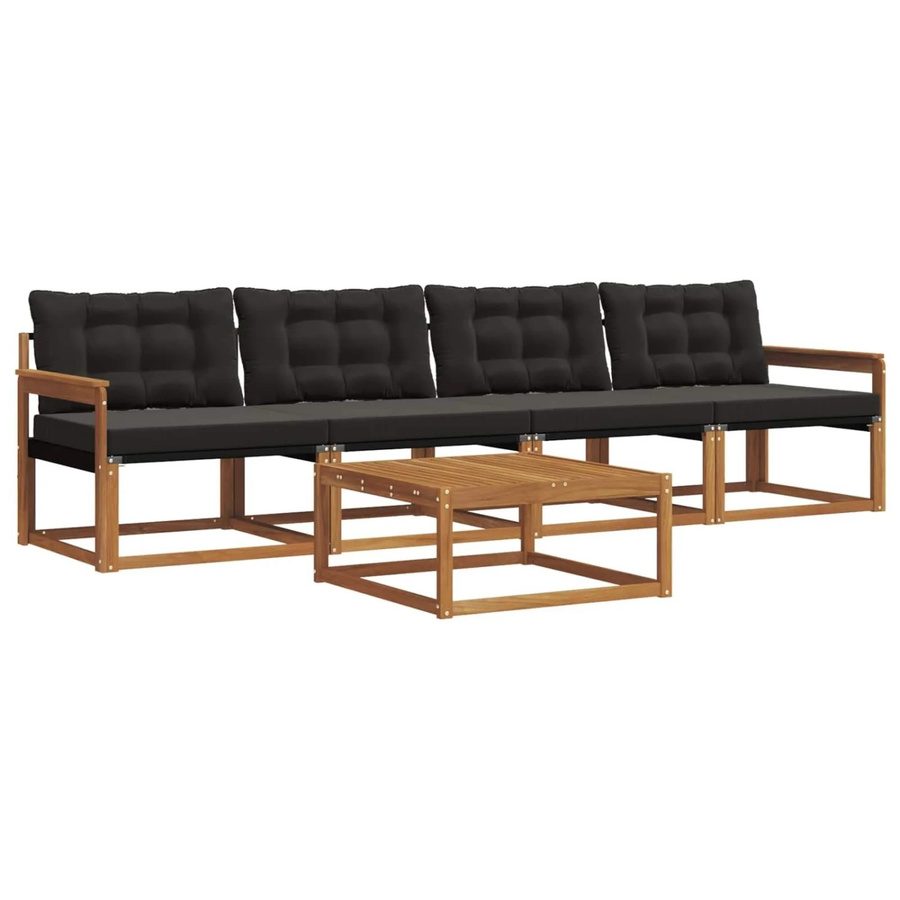 vidaXL Outdoor-Sofagarnitur 5-teilig aus Akazienholz und Textilene in Natur und Schwarz mit Kissen - Bild 2