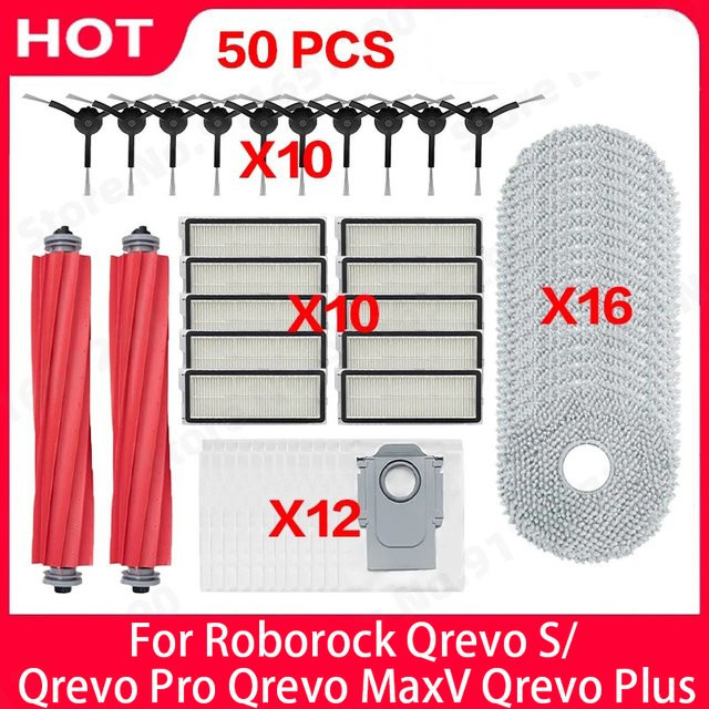 Roborock Ersatzteil-Set für Qrevo S, Qrevo Pro, Qrevo MaxV und Qrevo Plus mit Wischmopps, HEPA-Filtern sowie Haupt- und Seitenbürsten - Bild 1