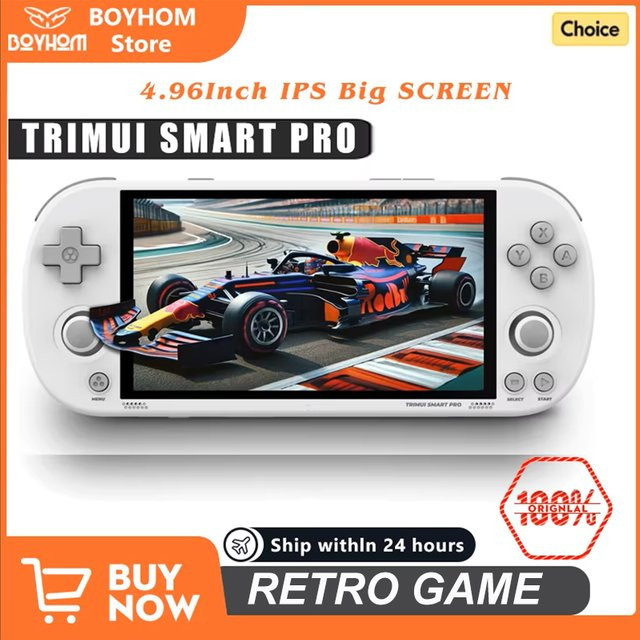 Trimui Smart Pro Handheld Spielkonsole mit 4,96 Zoll IPS Bildschirm, Linux System, Joystick und RGB Beleuchtung in Schwarz - Bild 1