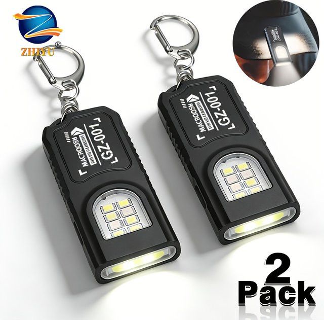 ZHIYU 2er-Set Mini EDC Taschenlampe USB aufladbar mit Magnet, Rot- und Blaulicht sowie Schlüsselanhänger-Funktion - Bild 1