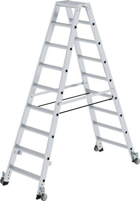 PROREGAL Stufen-Stehleiter beidseitig begehbar mit Rollen, 2 x 9 Stufen, Silber - Bild 1