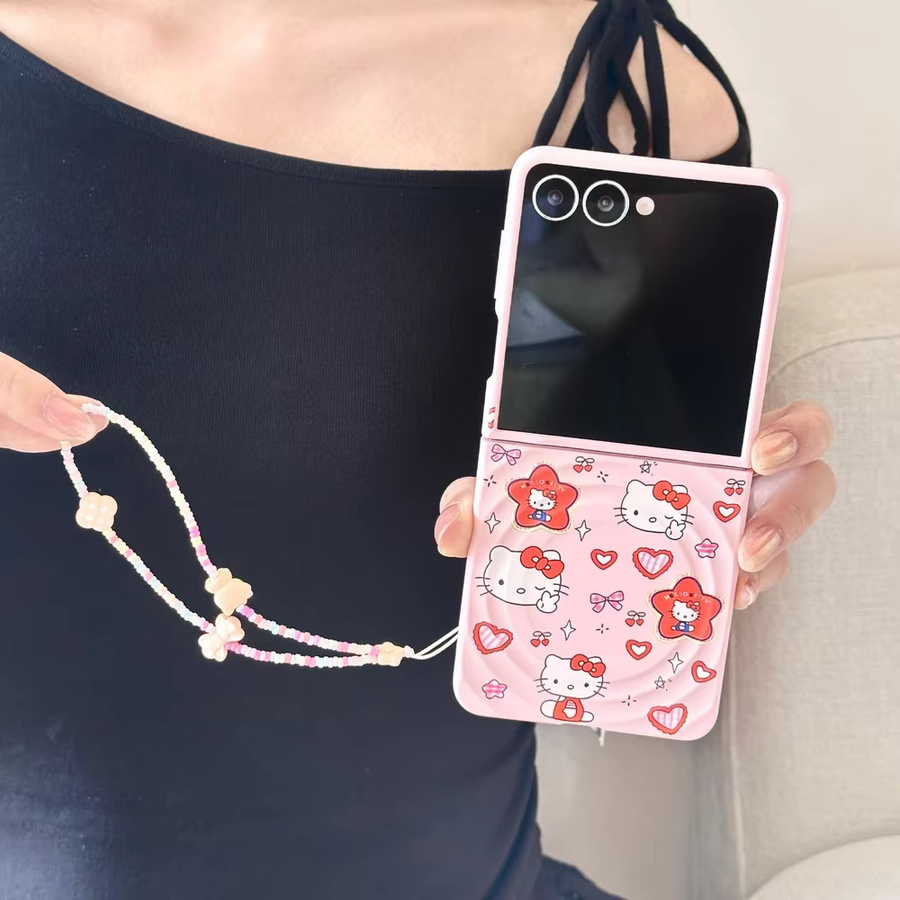 Sanrio Hello Kitty Handyhülle mit Magnetgriffhalter und MagSafe Wireless Charging für Samsung Galaxy Z Flip 7 6 5 4 in Pink - Bild 2