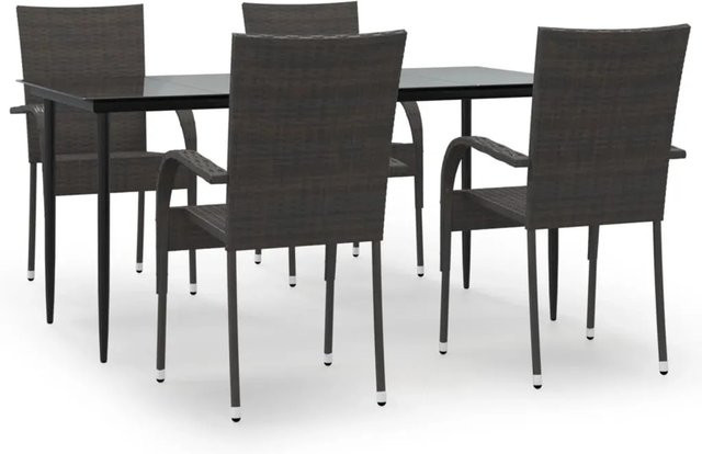 vidaXL 5-teilige Garten-Essgruppe aus Poly Rattan in Braun mit Tisch aus gehärtetem Glas - Bild 1