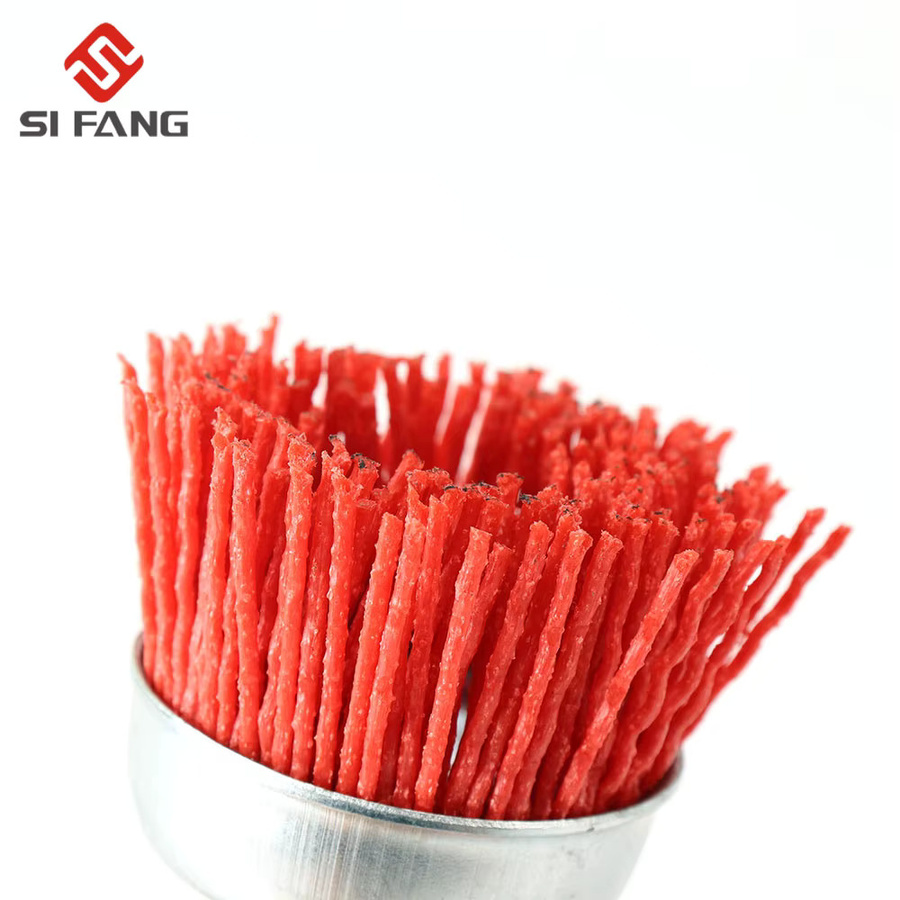 SI FANG Nylon-Topfbürste als Radbürste für Bohrer und Drehwerkzeuge in Rot mit 6 mm Schaft und Körnung 80–240 zum Polieren und Entgraten von Holz - Bild 2