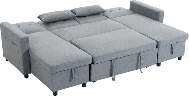 HOMCOM Ecksofa mit Schlaffunktion in Grau aus Polyester und Kiefernholz, B/T/H: 241 x 147 x 85 cm - Bild 1