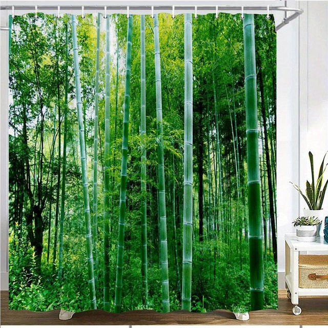 Serener Duschvorhang Bambuswald Design in Grün, wasserdicht und schimmelresistent, B: 120 cm, H: 180 cm - Bild 1