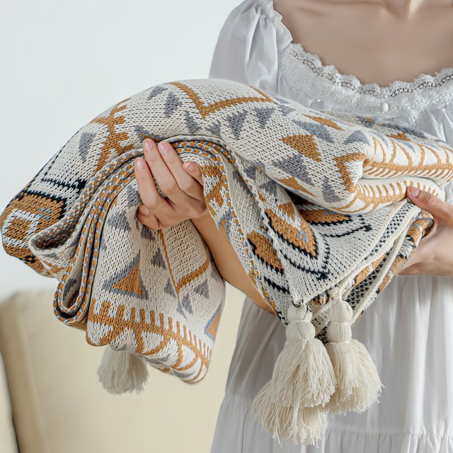 Bohemian Navajo Strickdecke in Weiß für Baby und Sofa - Bild 1