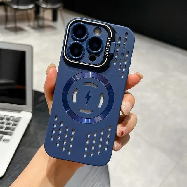 Magnetische Handyhülle von YULIN mit kühlender Wärmeableitung und atmungsaktiver Rückseite für iPhone, Farbe: Blau - Bild 1