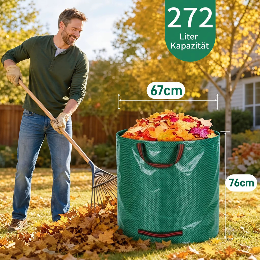 3er Set Forever Speed Gartensäcke aus grünem Polypropylen-Gewebe, 3x 272 l Laubsäcke für Gartenabfälle und Grünschnitt, robust und faltbar - Bild 3