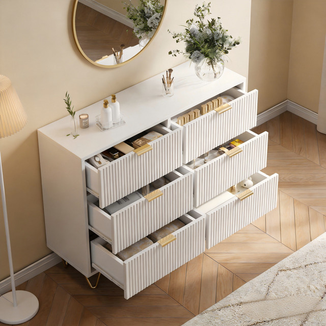 FANGANGE Wellenförmige Kommode in Weiß, Modernes Sideboard mit Schubladen für Wohnzimmer, Schlafzimmer und Flur - Bild 1