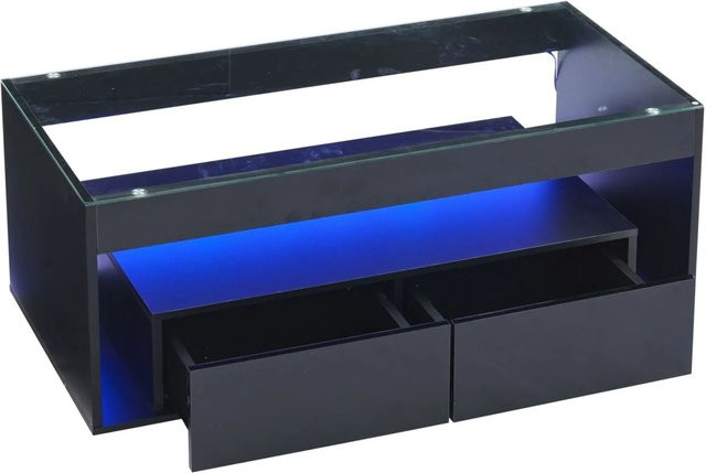 PXloue Couchtisch Schwarz Hochglanz mit LED Glasplatte B/T/H: 100 x 50 x 40 cm - Bild 1