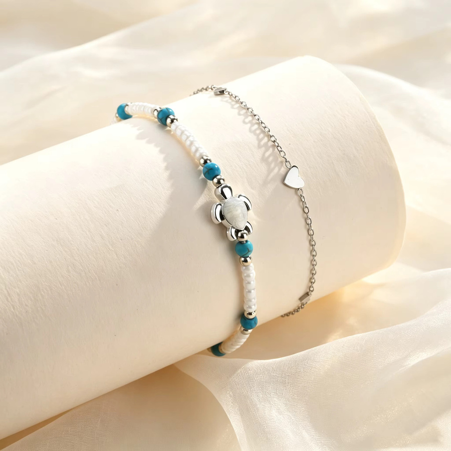 prjewel Fußkettchen-Set, Schildkröte, Herzanhänger, Edelstahl, Silber, Damen - Bild 2