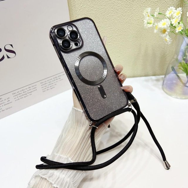 Magnetische Handyhülle mit Crossbody-Lanyard und Glitzer-Beschichtung für Samsung Galaxy S25 Ultra S24 FE S23 S22 S21 Plus A56 in Silber - Bild 1