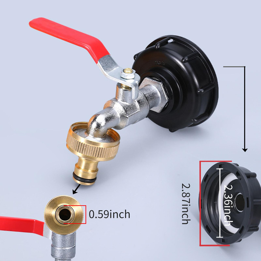 TOMTOP JMS Wasserhahn für IBC-Tank-Ablaufadapter mit 3/4-Zoll-Gewindeanschluss aus Messing in Silber - Bild 3