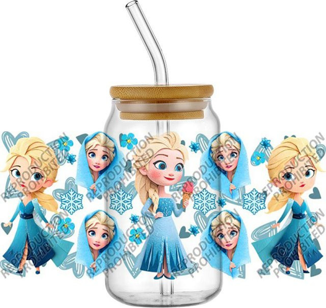 UV-DTF Becherfolie mit Prinzessinnen-Muster für 16oz Libbey Becher, Multicolour Cartoon Sticker Transfers für DIY Projekte - Bild 1