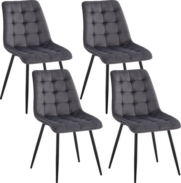 EGOONM Set moderner Samt-Esszimmerstühle mit Metallbeinen in Schwarz oder Grau - Bild 1