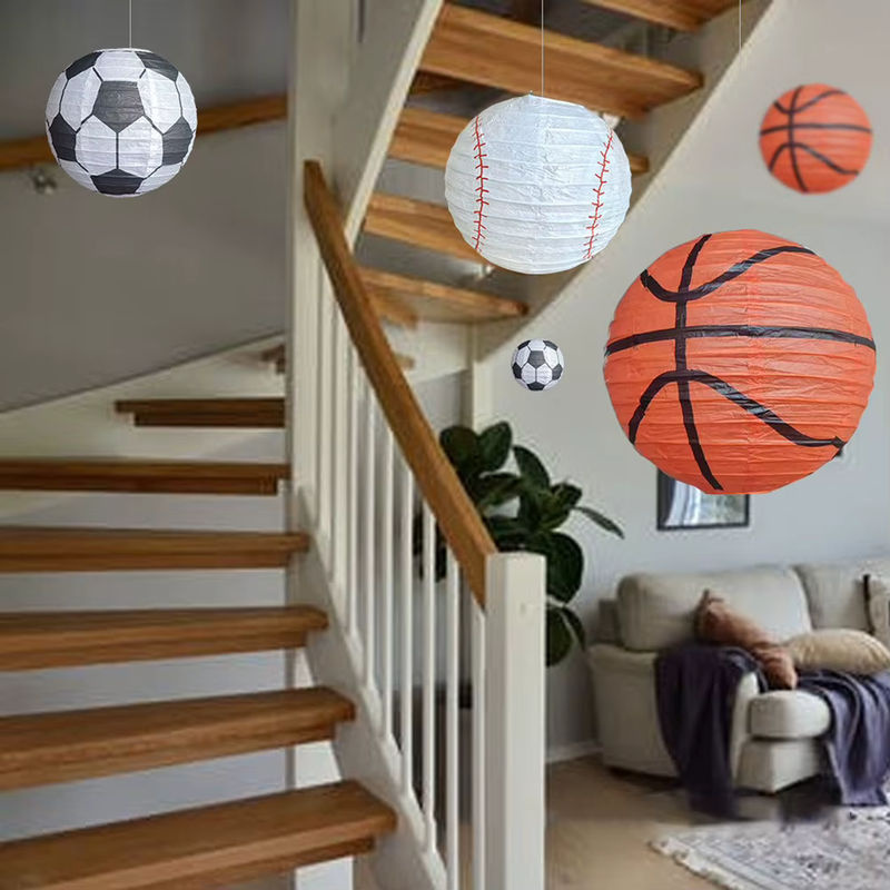 APWIKOGER Handgemachte Papier Laternen in Ballform für Sport-Themen wie Baseball, Basketball oder Fußball, Durchmesser: 20 cm, Schwarz - Bild 2