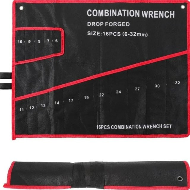 Werkzeugtasche aus Segeltuch in Schwarz mit roten Nähten zur Aufbewahrung von Schraubenschlüsseln für Mechaniker und Handwerker - Bild 1