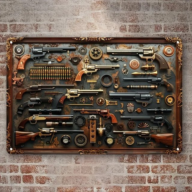 CIFBUY Metallwandschild GunMetal im Vintage-Stil mit Waffenthema aus Aluminium, B/H: 30 x 20 cm - Bild 1