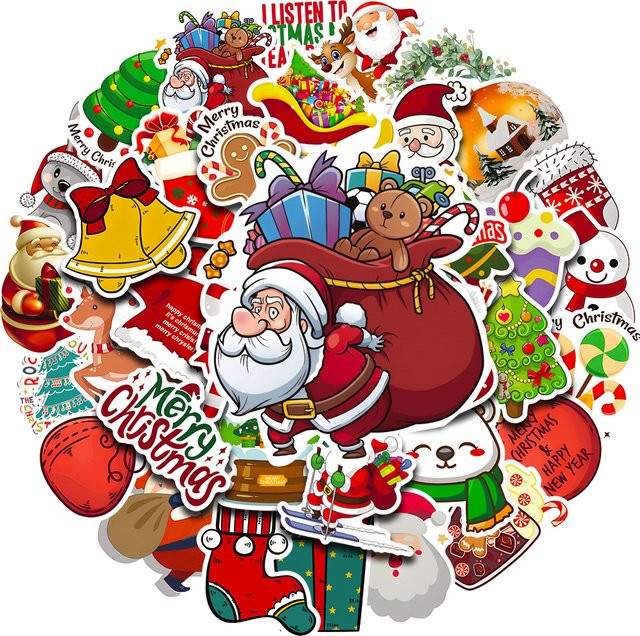 Charile Retro Weihnachten Party Dekoration Aufkleber, Wasserdichte Cartoon Aufkleber für Schreibwaren und Telefonhüllen, Mehrfarbig - Bild 1