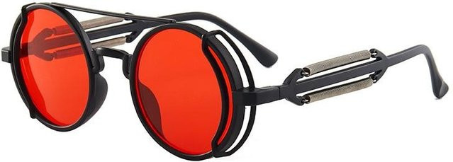 NAPAGE Global Glasses Sonnenbrille, Metall, Rund, Unisex, Schwarz, Rot - Bild 1