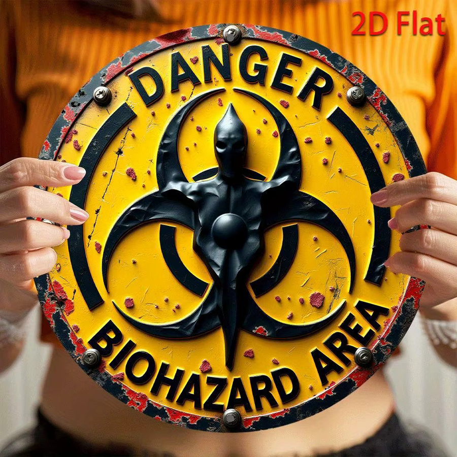 CIFBUY Vintage Biohazard-Symbol Aluminiumschild Gelb Rund Wanddekoration aus Metall - Bild 3