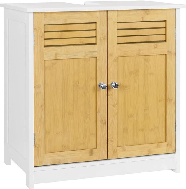 EUGAD Waschbeckenunterschrank für das Badezimmer mit 2 Türen und Regalfächern, Weiß und Gelb, B/T/H: 60 x 30 x 60 cm - Bild 1