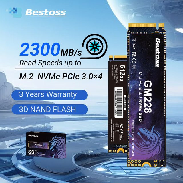 Bestoss NVMe M.2 SSD PCIe Gen3x4 3D NAND Solid State Drive für PC und Laptop in Schwarz - Bild 1
