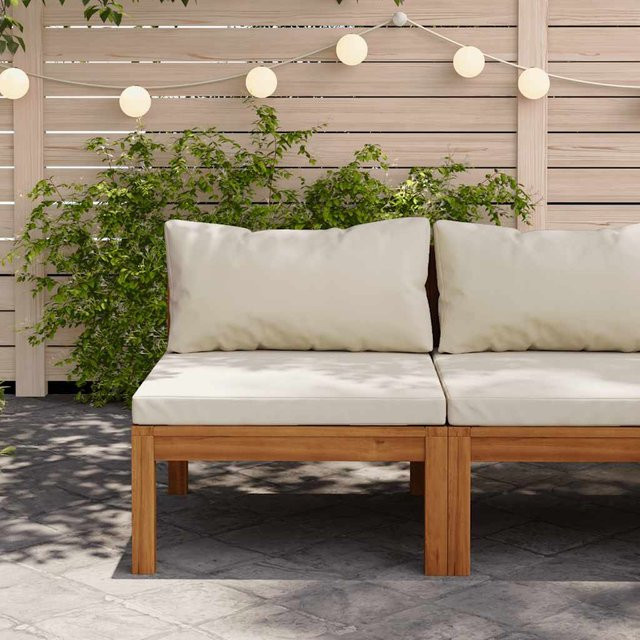 vidaXL Modulares Mittelsofa aus Akazienholz mit cremeweißen Polsterkissen für den Garten - Bild 2